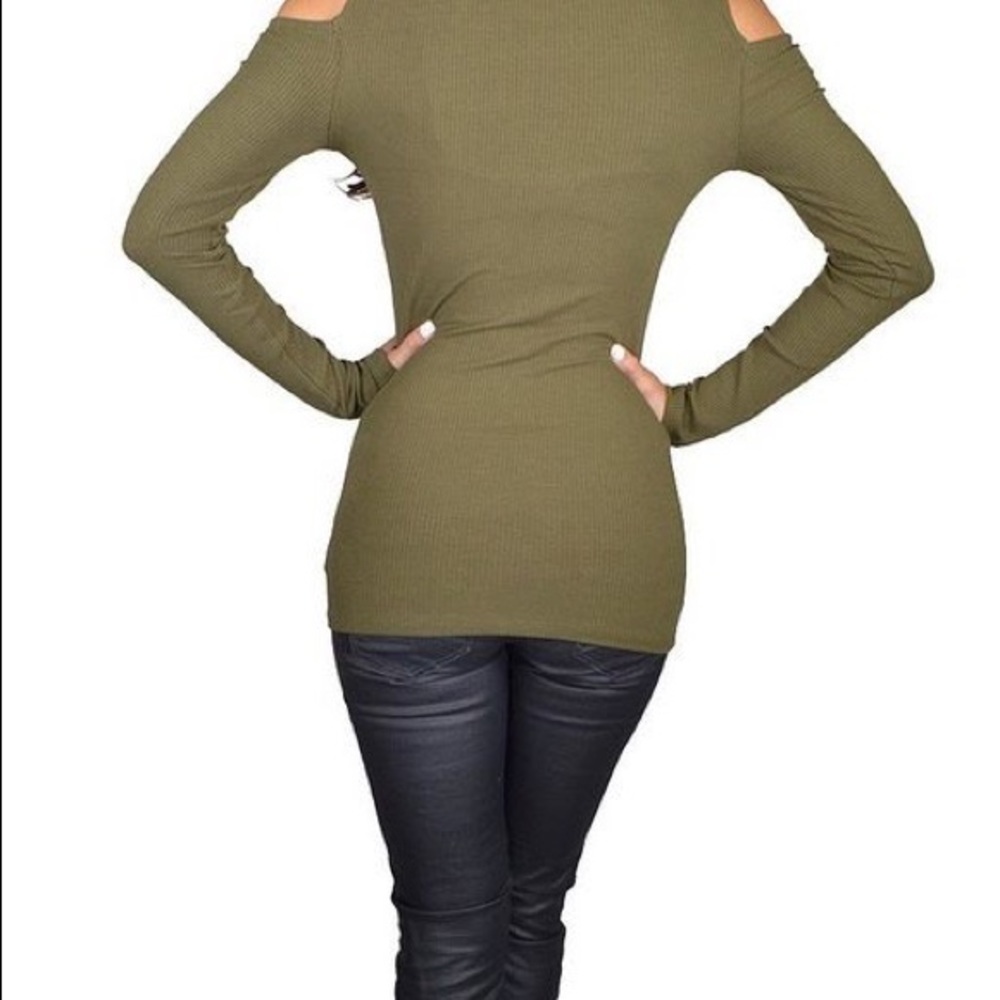 Cold shoulder olive long sleeve top